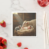 赤ちゃんと子猫が納屋で眠る スタンダードカクテルナプキン (インサイチュ)