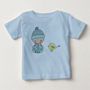 赤ちゃんと黄色い鳥がデザインされたベビー服ロンパース ベビーTシャツ