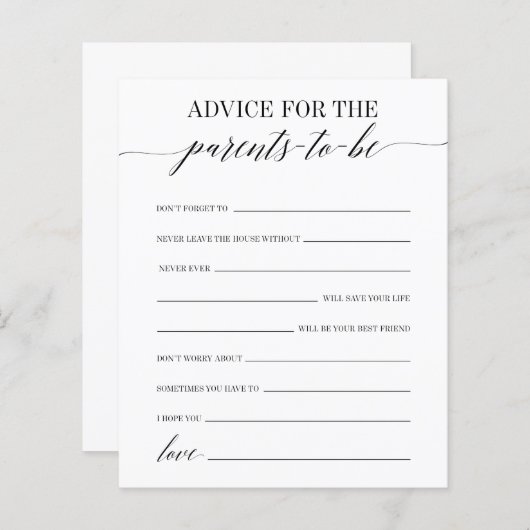 赤ちゃんになる親のシャワーゲームのアドバイス (正面/裏面)