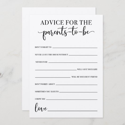 赤ちゃんになる親のシャワーゲームのアドバイス プログラム (正面/裏面)