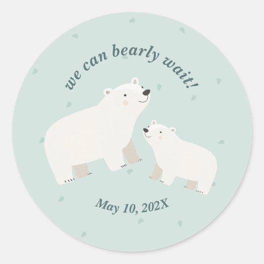 赤ちゃんのお披露目パーティー紙皿 We can bearly wait baby shower ラウンドシール (正面)