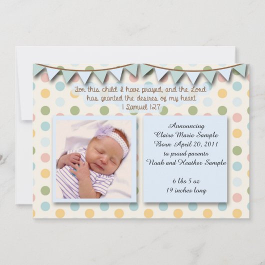 赤ちゃんのお知らせ、男の子のためのクリスチャン聖書 招待状 (正面)