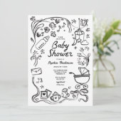 赤ちゃんのための手描きの幻想的な絵本、ベビーシャワーのギフト 招待状 (スタンド正面)