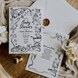 赤ちゃんのための手描きの幻想的な絵本、ベビーシャワーのギフト 招待状