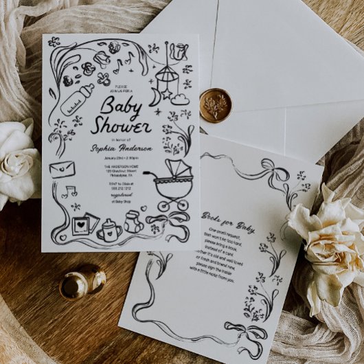 赤ちゃんのための手描きの幻想的な絵本、ベビーシャワーのギフト 招待状