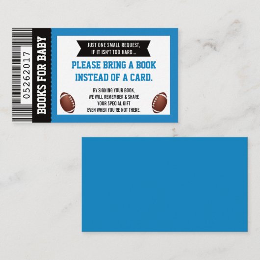 赤ちゃんのための本、スポーツ、フットボールベイビーシャワー エンクロージャーカード (正面/裏面)
