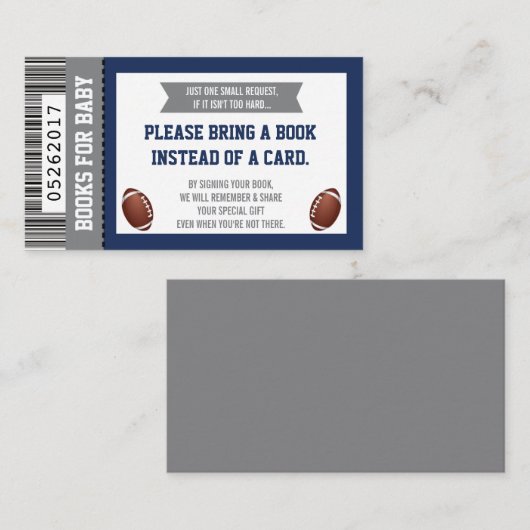 赤ちゃんのための本、スポーツ、フットボールベイビーシャワー エンクロージャーカード (正面/裏面)
