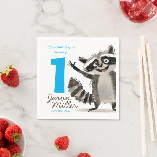 赤ちゃんのためのRacoonをテーマにした誕生日パーティー1 スタンダードカクテルナプキン (インサイチュ)