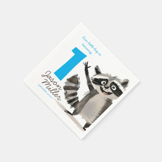 赤ちゃんのためのRacoonをテーマにした誕生日パーティー1 スタンダードカクテルナプキン (角)
