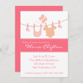 赤ちゃんのぶら下がった服と蝶の服 招待状 (正面/裏面)