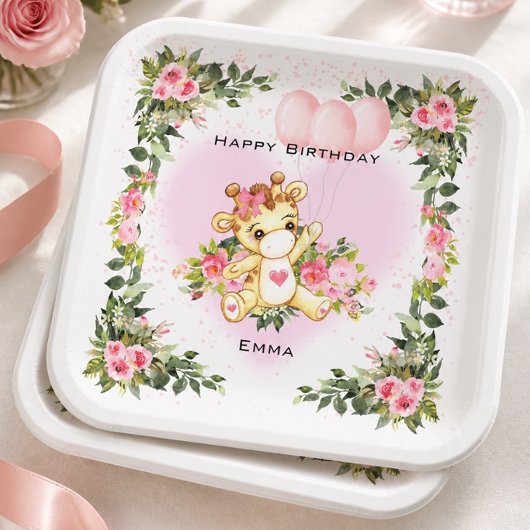 赤ちゃんのキリン | 名入れの誕生日 ペーパープレート
