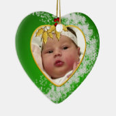 赤ちゃんのクリスマスグリーンとゴールドのフォトハート セラミックオーナメント (右)