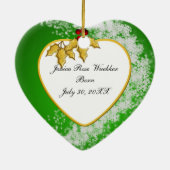 赤ちゃんのクリスマスグリーンとゴールドのフォトハート セラミックオーナメント (裏面)