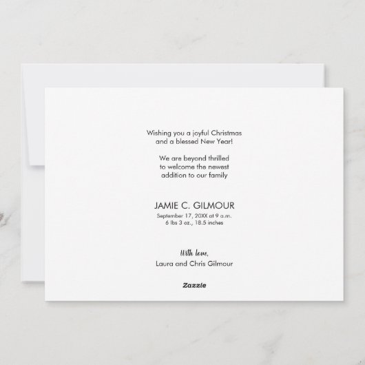 赤ちゃんのクリスマスベイビー出産発表サンクス シーズンカード (裏面)