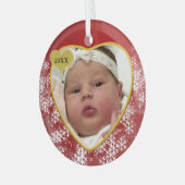 赤ちゃんのクリスマス　ハート型写真飾り　生年月日 ガラスオーナメント (正面左)