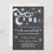 赤ちゃんのシャワーが君を月に愛し背中の青い少年に愛 招待状 (正面)
