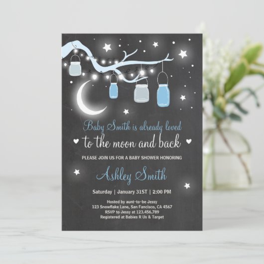 赤ちゃんのシャワーが君を月に愛し背中の青い少年に愛 招待状 (スタンド正面)