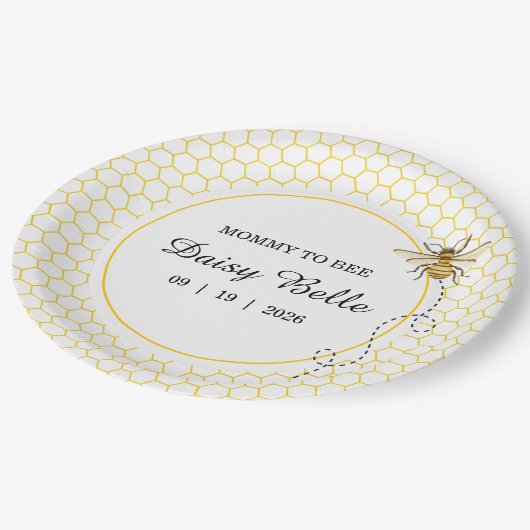 赤ちゃんのシャワーが途中で少し蜂蜜が流れている ペーパープレート (アングル)