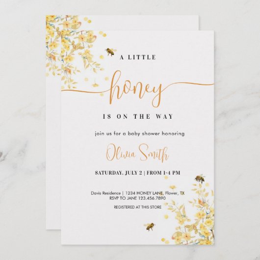 赤ちゃんのシャワーが途中で少し蜜が流れている 招待状 (正面/裏面)