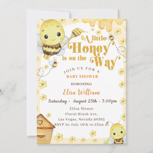 赤ちゃんのシャワーが途中で少し蜜が流れている 招待状 (正面)