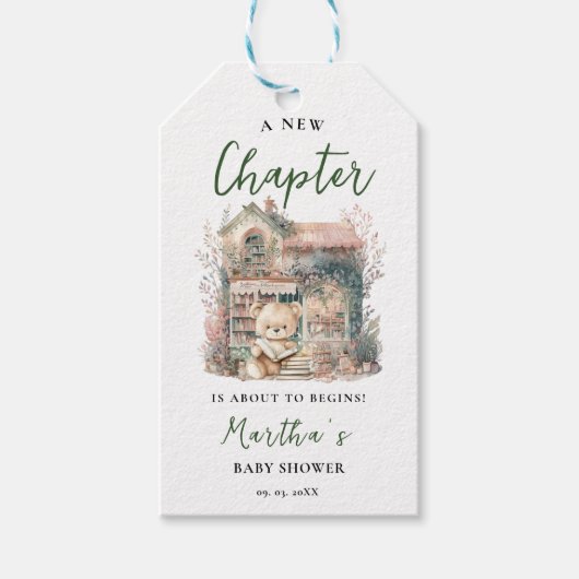 赤ちゃんのシャワーを始める新しい章を物語る ギフトタグ (正面)