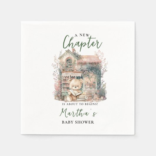 赤ちゃんのシャワーを始める新しい章を物語る スタンダードカクテルナプキン (正面)