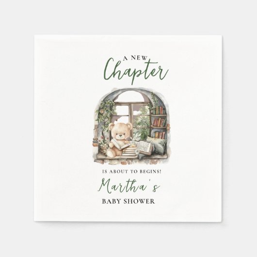 赤ちゃんのシャワーを始める新しい章を物語る スタンダードカクテルナプキン (正面)