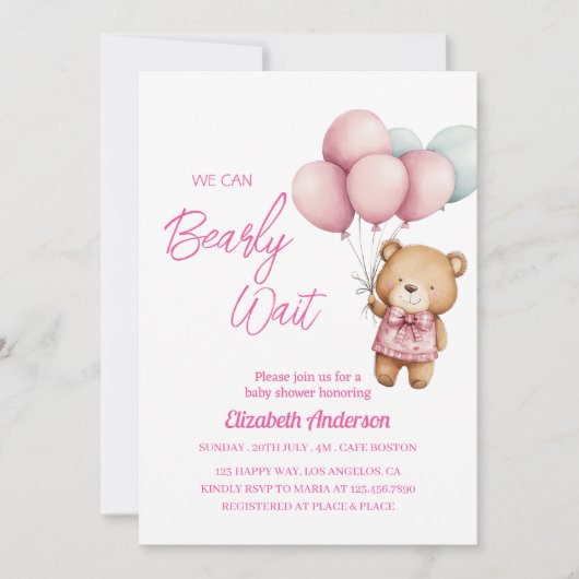 赤ちゃんのシャワーを心待ちにできる – かわいい赤ちゃん女の子 招待状 (正面)