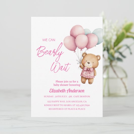 赤ちゃんのシャワーを心待ちにできる – かわいい赤ちゃん女の子 招待状 (スタンド正面)