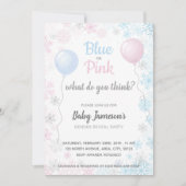 赤ちゃんのシャワーを明らかにする青またはピンクの雪片ジェンダー 招待状 (正面)