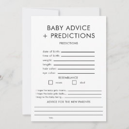 赤ちゃんのシャワーゲームのためのアドバイスと予測 招待状