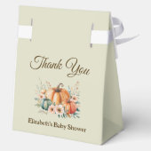 赤ちゃんのシャワーパーティーのためのカスタムパンプキンと花のデザイン フェイバーボックス (裏面)