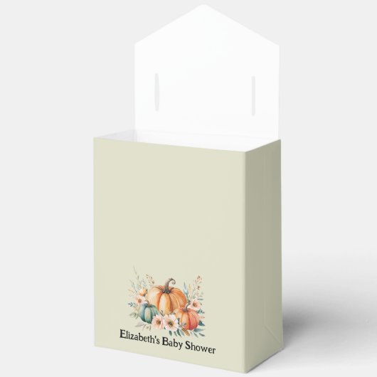 赤ちゃんのシャワーパーティーのためのカスタムパンプキンと花のデザイン フェイバーボックス (見開き)