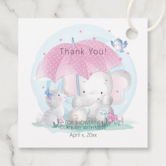 赤ちゃんのシャワー傘キット 象 子猫 蝶 フェイバータグ (裏面)