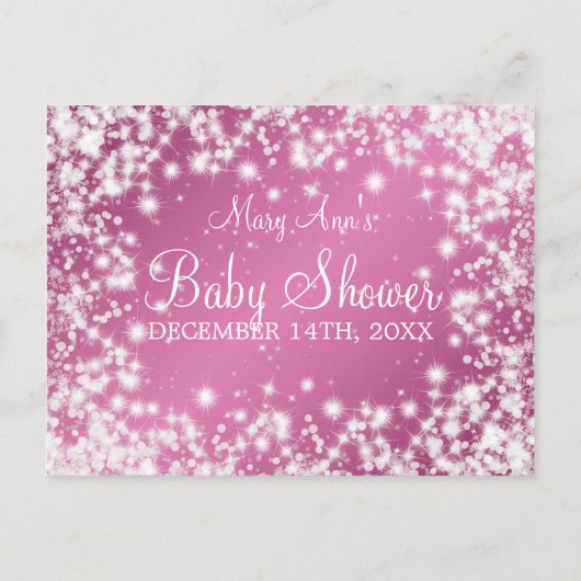 赤ちゃんのシャワー冬の輝くピンクの願い インビテーションポストカード (裏面)