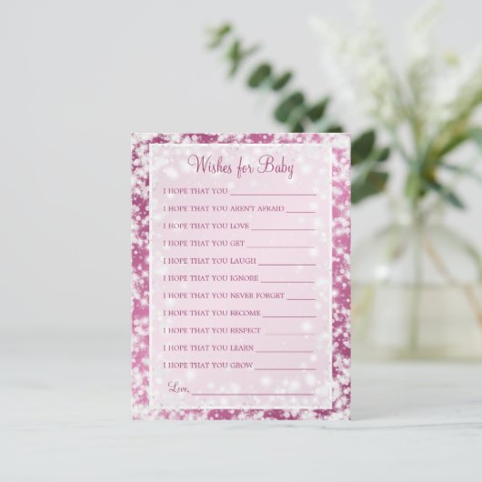 赤ちゃんのシャワー冬の輝くピンクの願い インビテーションポストカード (スタンド正面)
