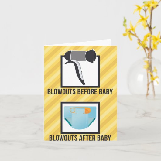 赤ちゃんのシャワー前と後おもしろいの吹き出し挨拶 カード (黄色い花)