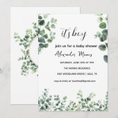 赤ちゃんのシャワー招待状、ユーカリグリーンインテリア テーマ 招待状 (正面/裏面)