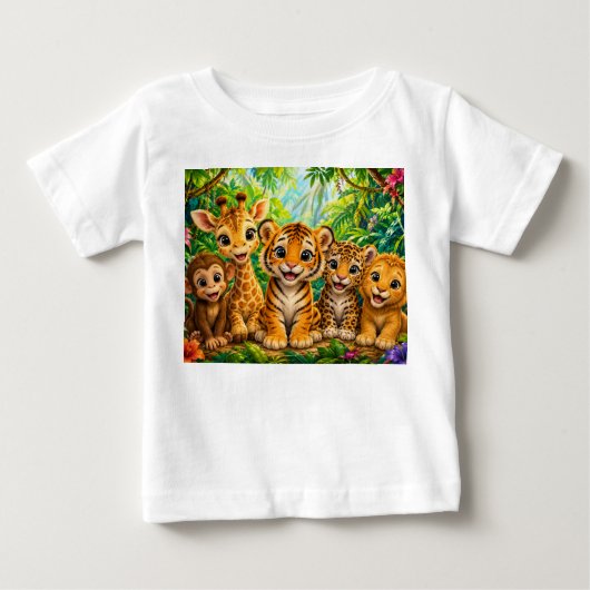 赤ちゃんのジャングルの動物たち ベビーTシャツ (正面)