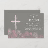 赤ちゃんのバプテスマ招待状と十字のデイジー 招待状 (正面/裏面)