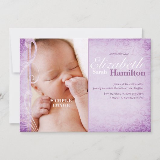 赤ちゃんのパープル·バース·アナウンス 案内状 (正面)