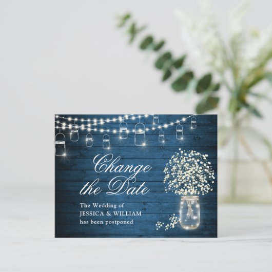 赤ちゃんのブレスメイソン・ジャーの日付を変更結婚する ポストカード (スタンド正面)