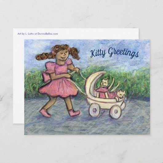 赤ちゃんのベビーカーと猫好きの挨拶 カスタム ポストカード (正面/裏面)