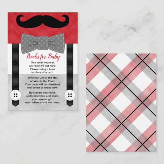 赤ちゃんのベビーシャワーの赤いグレーの本のお願い エンクロージャーカード (正面/裏面)