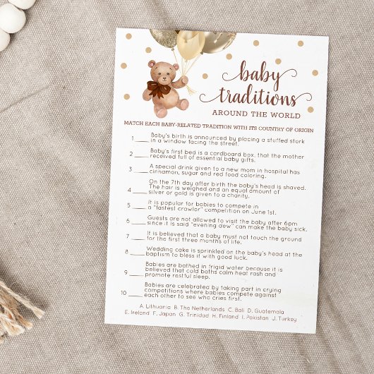 赤ちゃんの伝統ゲーム 赤ちゃんのシャワー テディベア カード