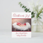 赤ちゃんの写真が入ったクリスマスカード 喜び 名前入り シーズンカード (スタンド正面)