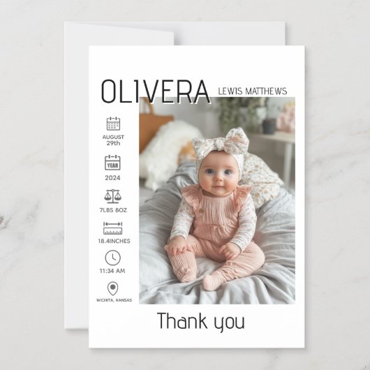 赤ちゃんの写真とステータス マグネット招待状 (正面)