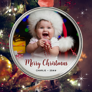 赤ちゃんの写真とテキストのクリスマス記念品 メタルオーナメント