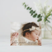 赤ちゃんの写真を使った現代的な出生発表 案内ポストカード (スタンド正面)