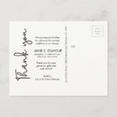 赤ちゃんの写真を使った現代的な誕生のお知らせシンプルなスクリプト ポストカード (裏面)